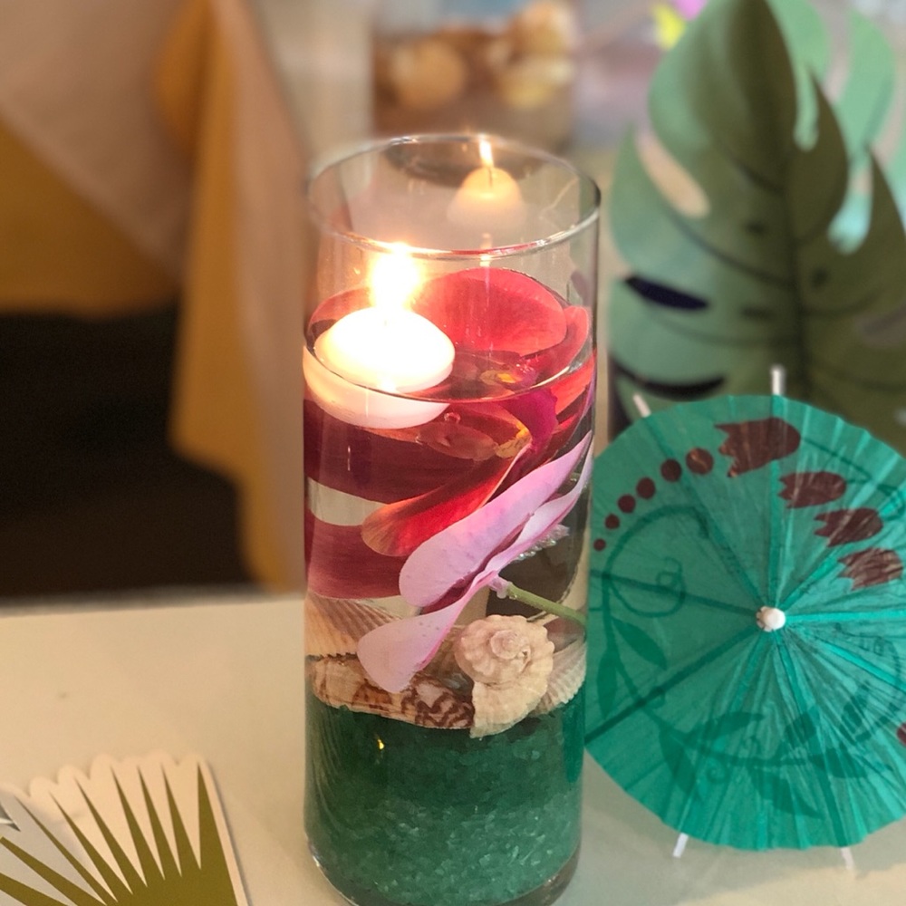 Designer curated luau centerpiece